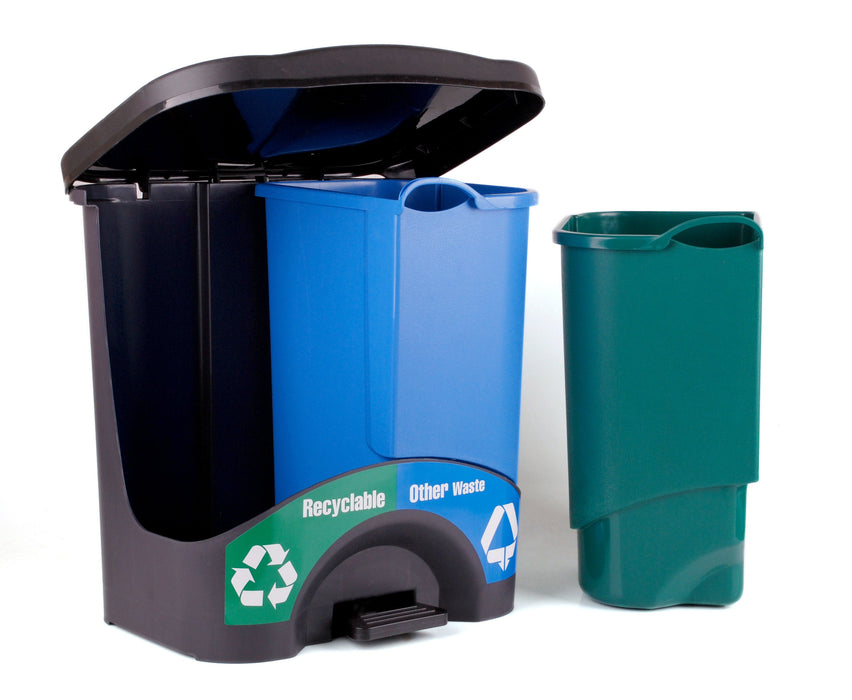 Recycle Trash Bins (Green/Blue,  Double Bin) - Mintra USA recycle-trash-bins-green-blue-double-bin/Dual Compartment Recycle Combo/dual compartment recycle trash can/dual compartment recycle bin