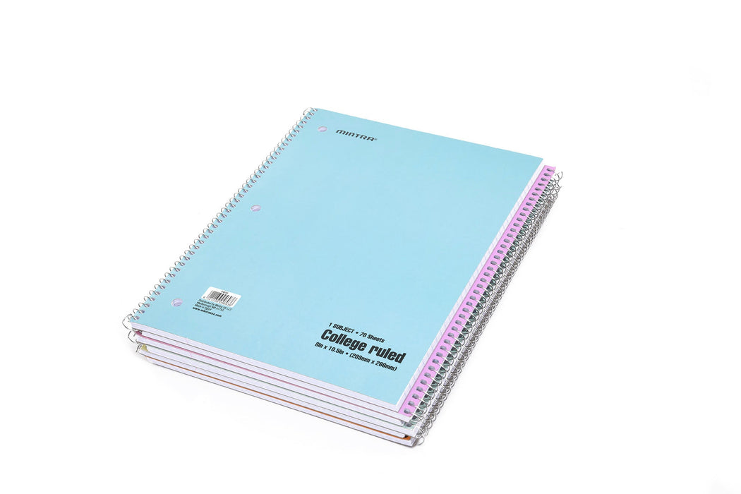 Pastel Spiral Notebook, College Ruled (70 Count, 6 Pack) - Mintra USA pastel-spiral-notebook-70-count-6-pack/pastel college ruled notebook