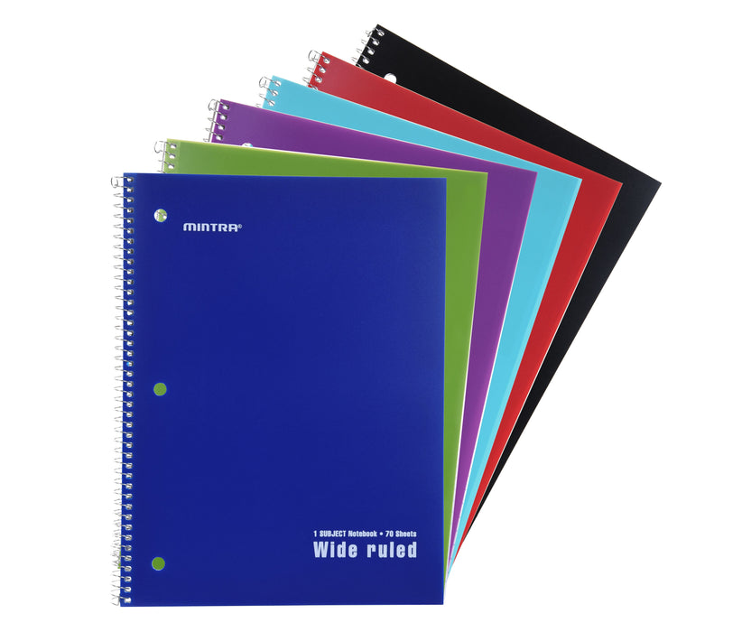 Mintra Office - Spiral Notebooks  70 Count (Poly Cover - Wide Ruled) 24 Pack - Mintra USA mintra-office-spiral-notebooks-70-count-poly-cover-wide-ruled-24-pack/wide ruled spiral notebook bulk